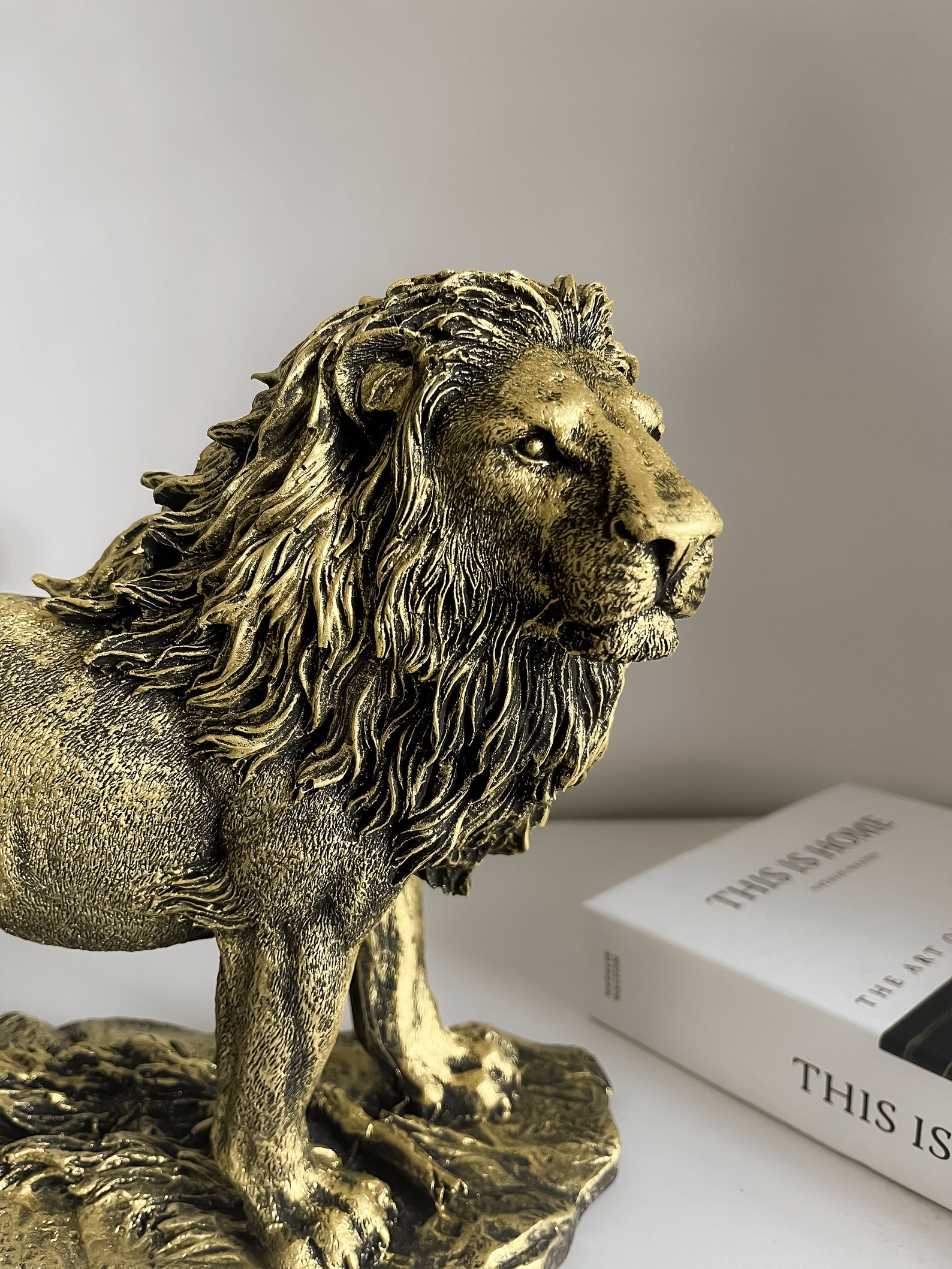 Large King Lion Statue 13 Inches 33 Cm Gold Lion Sculpture Etsy
