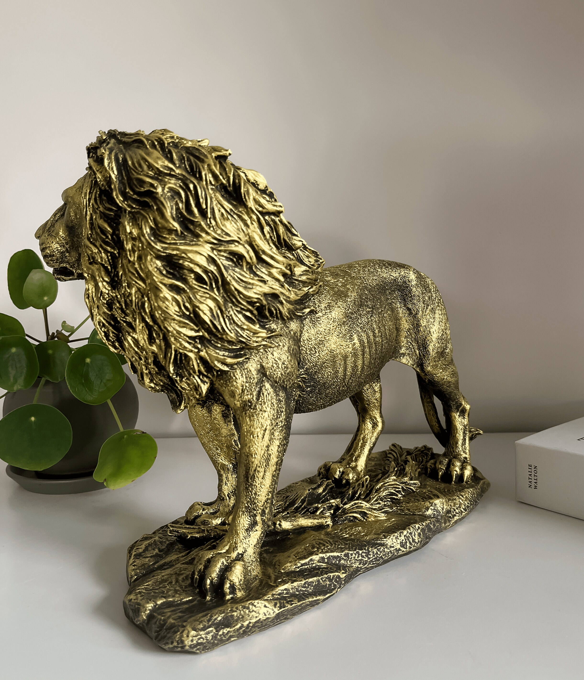 Large King Lion Statue 13 Inches 33 Cm Gold Lion Sculpture Etsy
