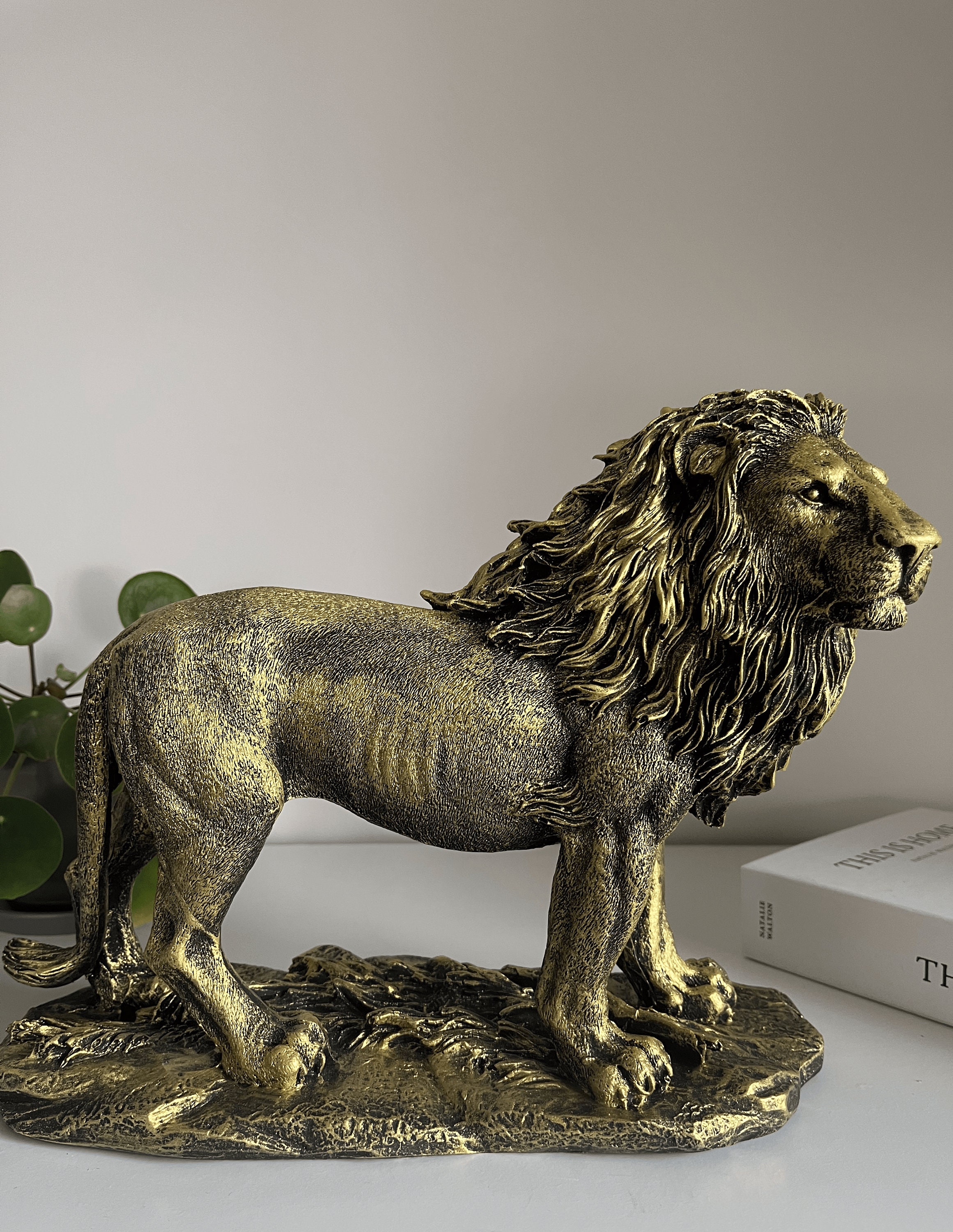 Large King Lion Statue 13 Inches 33 Cm Gold Lion Sculpture Etsy