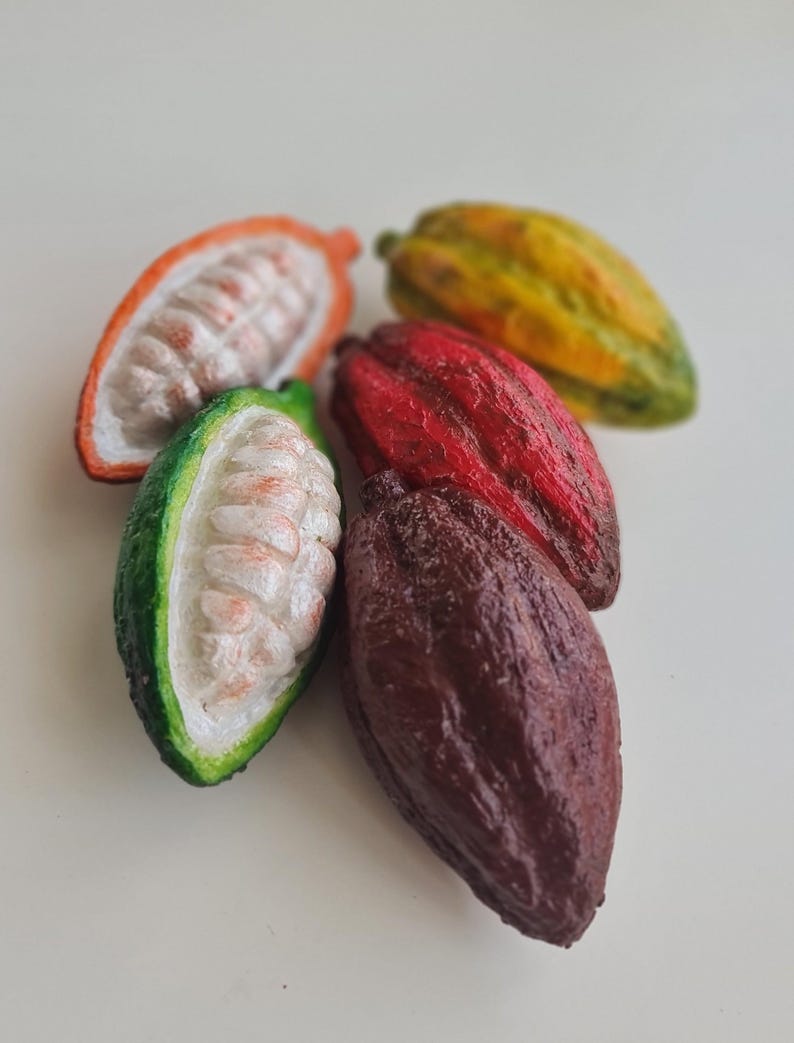 Mini juego de réplicas de frutas de cacao: Exhibidor de tienda de chocolate, decoración tropical imagen 6