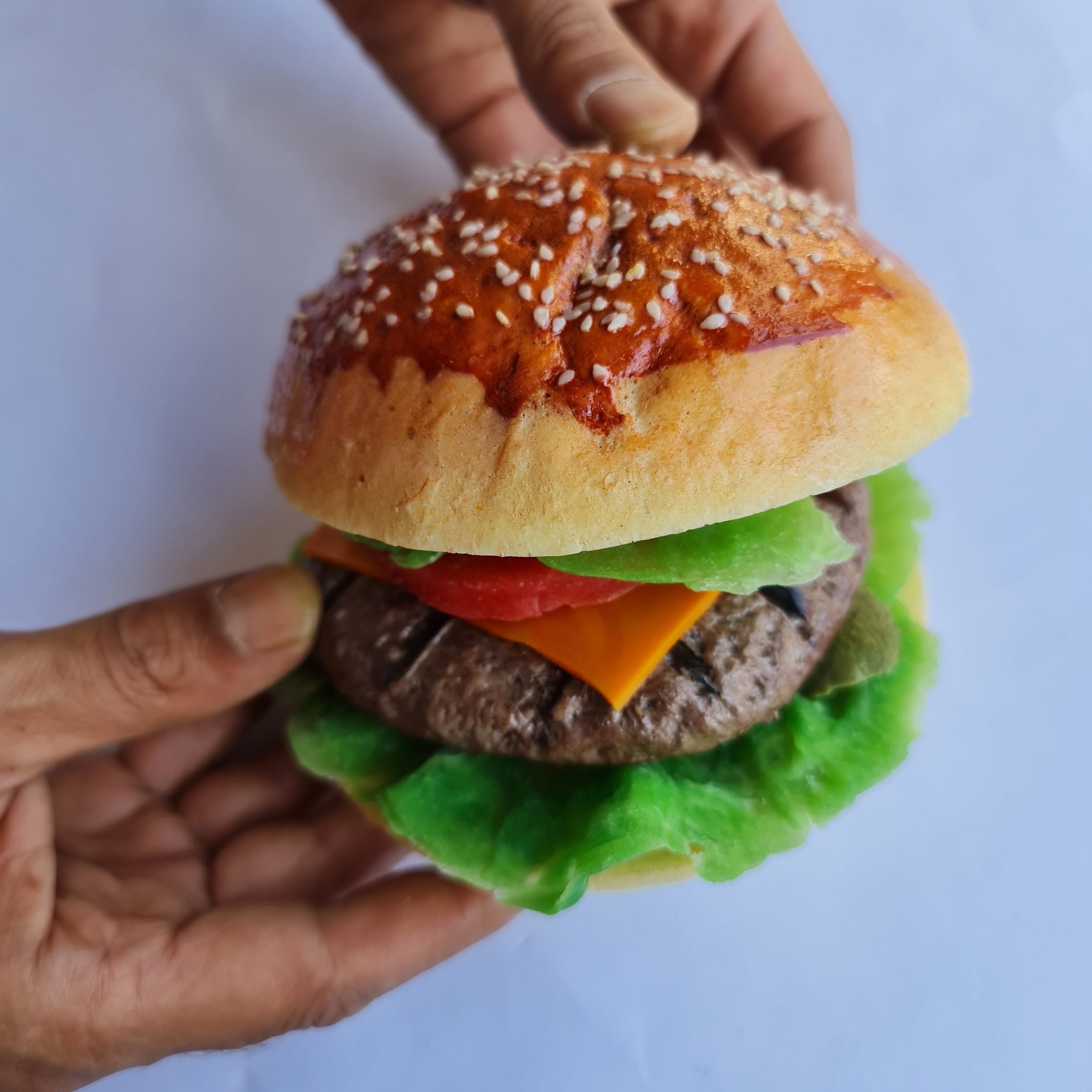 Hamburger Artificiel En Polyuréthane - Accessoire Déco Cuisine, Fête, Photo - Modèle Réaliste Faux Aliment