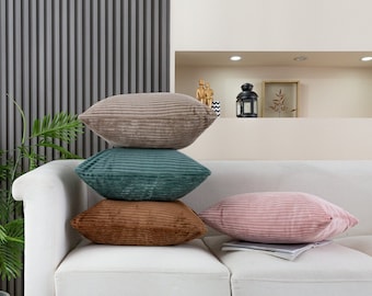 Striped Flannel Cushion Covers (50cm x 50cm) - Set of 2, Modern Home Decor