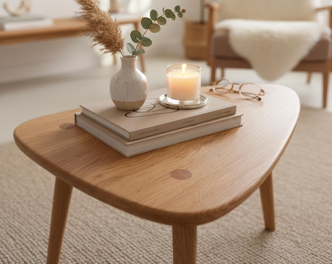 Featured listing image: Handgefertigter Beistelltisch aus Massivholz Eiche – organische Form, minimalistisches Design