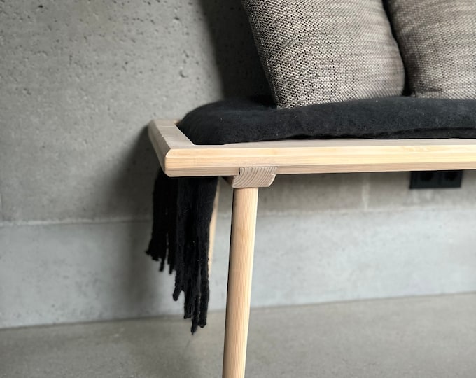 Featured listing image: Handcrafted wooden bench made of solid wood - ideal as a bench, stove bench or side table with a practical slot for a blanket