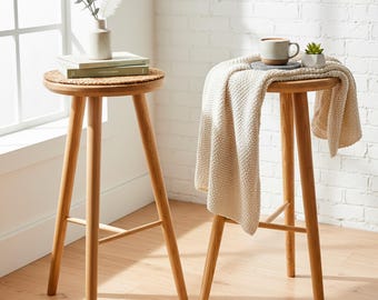 Walden Large Stool - minimalist three-legged wooden stool, handcrafted from solid wood with footrest