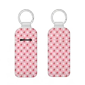 Strawberry Floral Chapstick Holder Keychain, Neoprene Lip Balm Pouch, Daisy Pattern Accessory