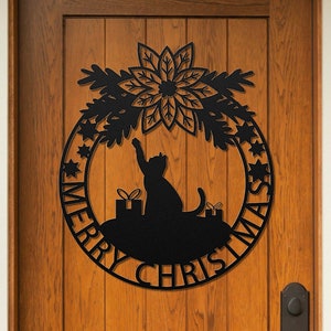 Cat Wreath, Cat Christmas Wreath, Black Cat Decor, Merry Christmas Door Hanger, Christmas Wreath for Front Door Gifts for Cat Lovers, Mantel