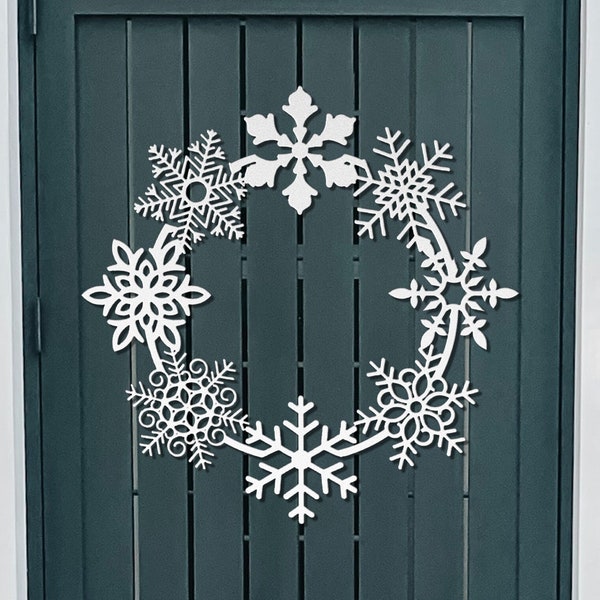 Snowflake Wreath, Winter Wreath Not Christmas, White Christmas Wreath Large Elegant Flat Sustainable Xmas Outdoor Front Door Decor Sign Swag