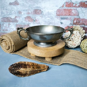 Vintage pewter bowl with elegant handles, metal bowl for rituals, exquisite French bowl as antique decor or collector&#39;s gift