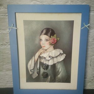 Pintura francesa vintage con Pierrot llorando, mimo triste, payaso, hecho a mano, imagen 3D de papel, regalo fino, impresionante decoración del hogar