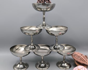 Vintage ice cream/dessert bowls, 18/10 stainless steel, set of 6 bowls, nostalgic gift, retro serving of ice cream, cafeteria style bowls