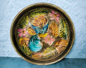 assiette en céramique art nouveau vintage, assiette vitrée multicolore avec un bel oiseau, superbe plat en cadeau, décoration de table/mur