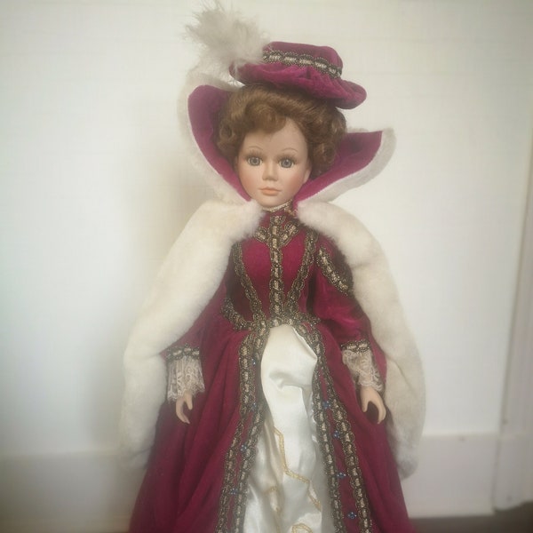 RARE vintage collectible doll queen Mary Stuart, historical porcelain doll C.M.P Paris, medieval doll in luxurious royal outfit