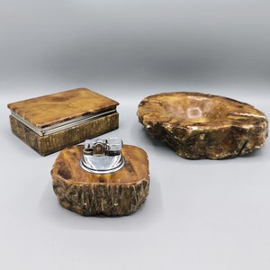 Set per fumatori vintage in alabastro Romano Bianchi, posacenere, scatola per sigarette e accendino, set per fumatori italiano anni '60, regalo chic per collezionisti, arredamento da bar