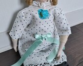 Vintage dress with lace for antique doll, handmade dress 50s, white linen dress, accessory for doll collection SFBJ, Armand Marseille etc