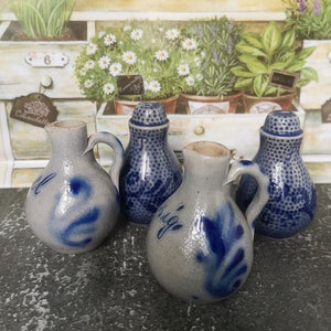 Juego vintage para sal, pimienta y especias, cerámica alsaciana, Betschdorf, decoración de cocina francesa, decoración de estilo provenzal, decoración de mesa rústica, regalo