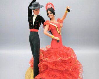 Pareja Vintage Marin Chiclana, muñecos bailaores de flamenco en color rojo, muñeca española de colección, regalo para amante del baile, flamenco, España