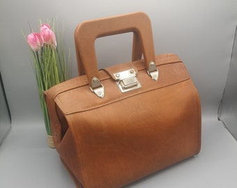 Maletín vintage de los años 50, maleta marrón claro vintage, bolsa de médico, maleta francesa antigua para la decoración de la habitación, escaparate, exposición retro