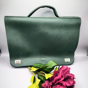 porte-documents en cuir vert vintage, porte-documents pour documents, accessoire vintage ou décoration pour une vitrine, un café, une boutique, un restaurant