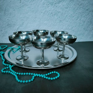Vintage Eiscreme- / Dessertschalen und Tablett von Guy Degrenne, Vintage 80er Eiscreme-Set, nostalgisches Eiscreme-Servierset im Cafeteria-Stil
