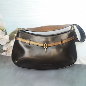 Vintage Lancaster bag, dark chocolate with gold, a small luxury bag rounded shape, nice French bag, perfect condition