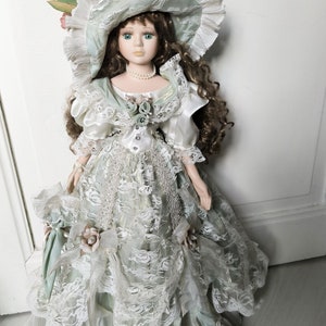 Vintage Porcelain Victorian Doll 1980s-90s, Victorian Dress Doll