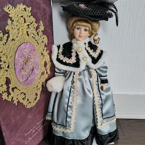 Vintage porcelain Eugenie doll from Opera collection, luxury doll in box, deluxe doll First Lady, doll in winter Victorian outfit, gift