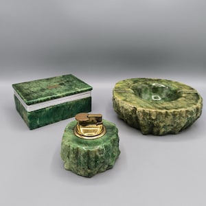 Set per fumatori in alabastro vintage Romano Bianchi, intagliato a mano, anni '60, set di posacenere, scatola per sigarette e accendino, regalo chic per collezionisti, fumatori
