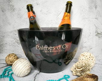 Cubitera vintage Golden Palm de Nicolas Feuillatte, cubitera grande, con capacidad para varias botellas de champán, decoración de bar.