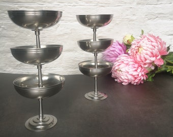 Vintage Letang Remy ice cream bowls, rare effet mat, 18/10 stainless steel, made in France, french cafeteria style 80s, nostalgic gift