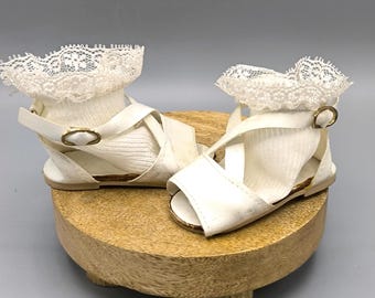 Vintage doll shoes, antique doll shoes, shoes for large doll, collectible doll shoes with socks