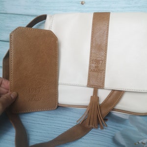 Borsa a tracolla vintage con custodia, 1987 by Abaco, Parigi, borsa di lusso, crema e beige, come nuova condizione