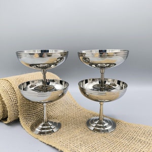 Vintage Eisschale/Dessertschale Letang Remy, 4er Set schlichte Edelstahlschalen, französische Cafeteria Stil Vintage, nostalgisches Geschenk