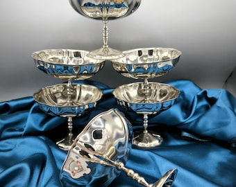 Vintage ice cream/dessert bowls on shaped feet Jean Couzon,  fine shiny bowls, retro 80s style metal bowls, stunning gift for any occasion