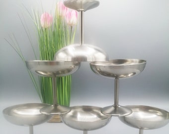 Vintage Guy Degrenne set of 6 ice cream bowls, 18/10 stainless steel, French cafeteria décor, nostalgic gift 70-80