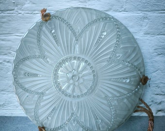 Vintage Art Deco chandelier early 1930's, pendant round chandelier of thick white glass, antique chandelier, decor