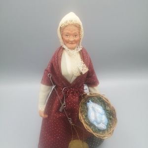 Vintage figurine Santon de Provence, handmade clay figurine Old fishmonger by famous French master Claude Carbonel, rare collectible gift