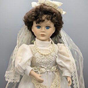 Vintage doll bride in gorgeous wedding dress, bride in vintage dress with veil, beautiful wedding doll, gift for bride, newlyweds