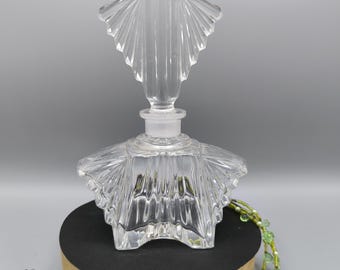 Vintage parfumflesje in art-decostijl, glazen parfumflesje met art-decostop, verzamelcadeau, een vintage vitrine creëren