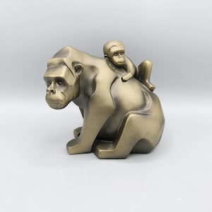 Vintage figurine of a gorilla with a baby on its back, Art Deco style statuette, cool gift, rare figurine, collector gift