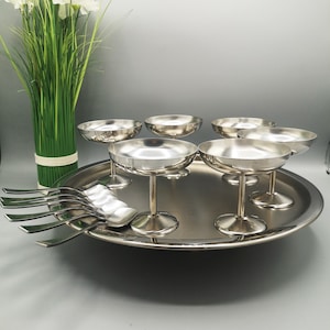Vintage Guy Degrenne Eisbecher 80er Jahre, Set aus 6 Schalen, 6 Löffeln und Tablett, Vintage Servieren von Eis, Desserts, Schalen als nostalgisches Geschenk