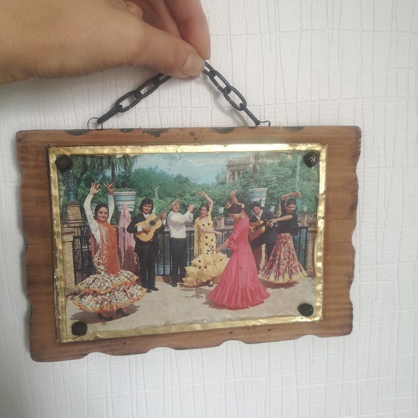 peinture flamenco en bois vintage, décoration murale flamenco, souvenir espagnol vintage, cadeau pour l'amant de l'Espagne, amateur de danse