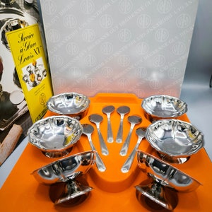 Vintage Guy Degrenne Edelstahl Eiscreme Set Louis XV, Dessertschalen, 1970er Jahre nostalgisches Geschenk, elegante Hochzeit, Geburtstagsgeschenk