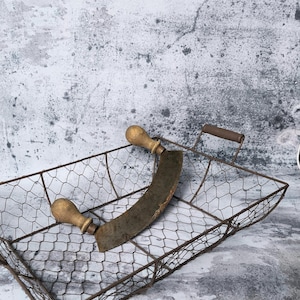 Cesta grande vintage con asa de madera, cesta rústica de metal, cesta para huevos, cesta para recoger frutas, decoración de cocina/hogar/jardín