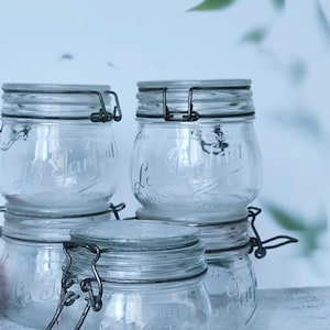Vintage small jar Le Parfait, French jar 0,5 L with tight lid, white glass, stunning jar as kitchen/rustic/farm house decor, cute gift