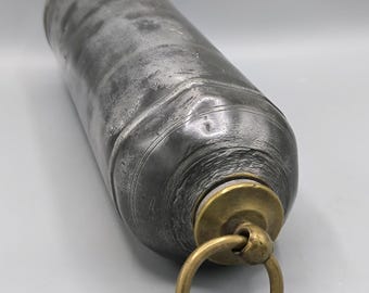 Vintage Military Canteen With Brass Screw Cap, French Pewter Interwar Field Bottle, Militaria Collectible
