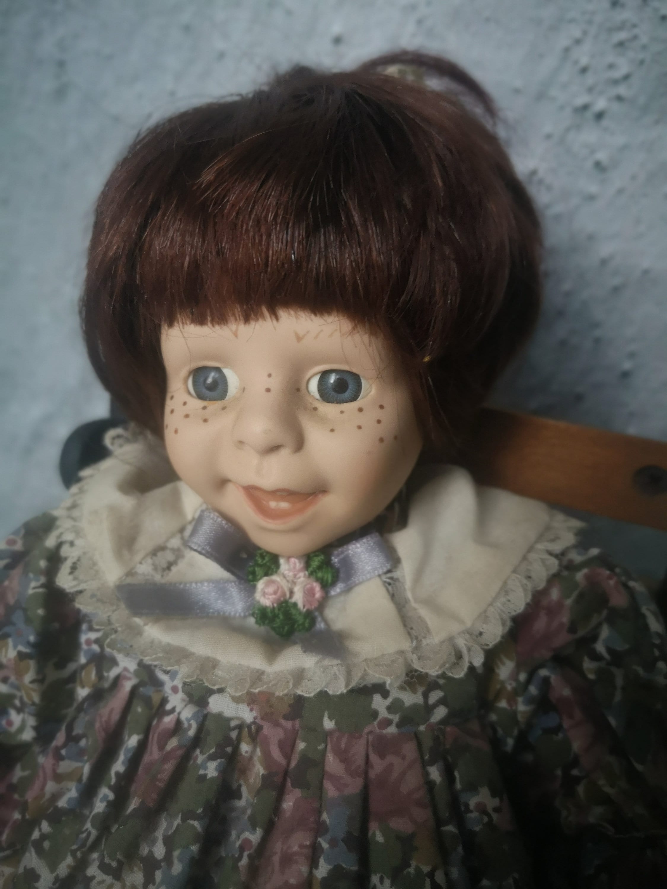 Vintage Porcelain Doll in a Rocking Chair, Funny Doll With