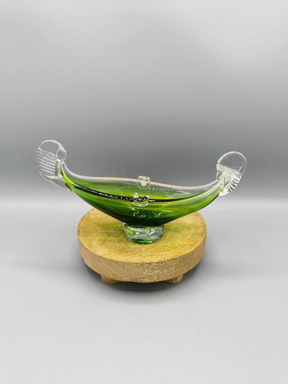 Vintage Murano Ashtray, Green Glass Gondola Ashtray, Elegant