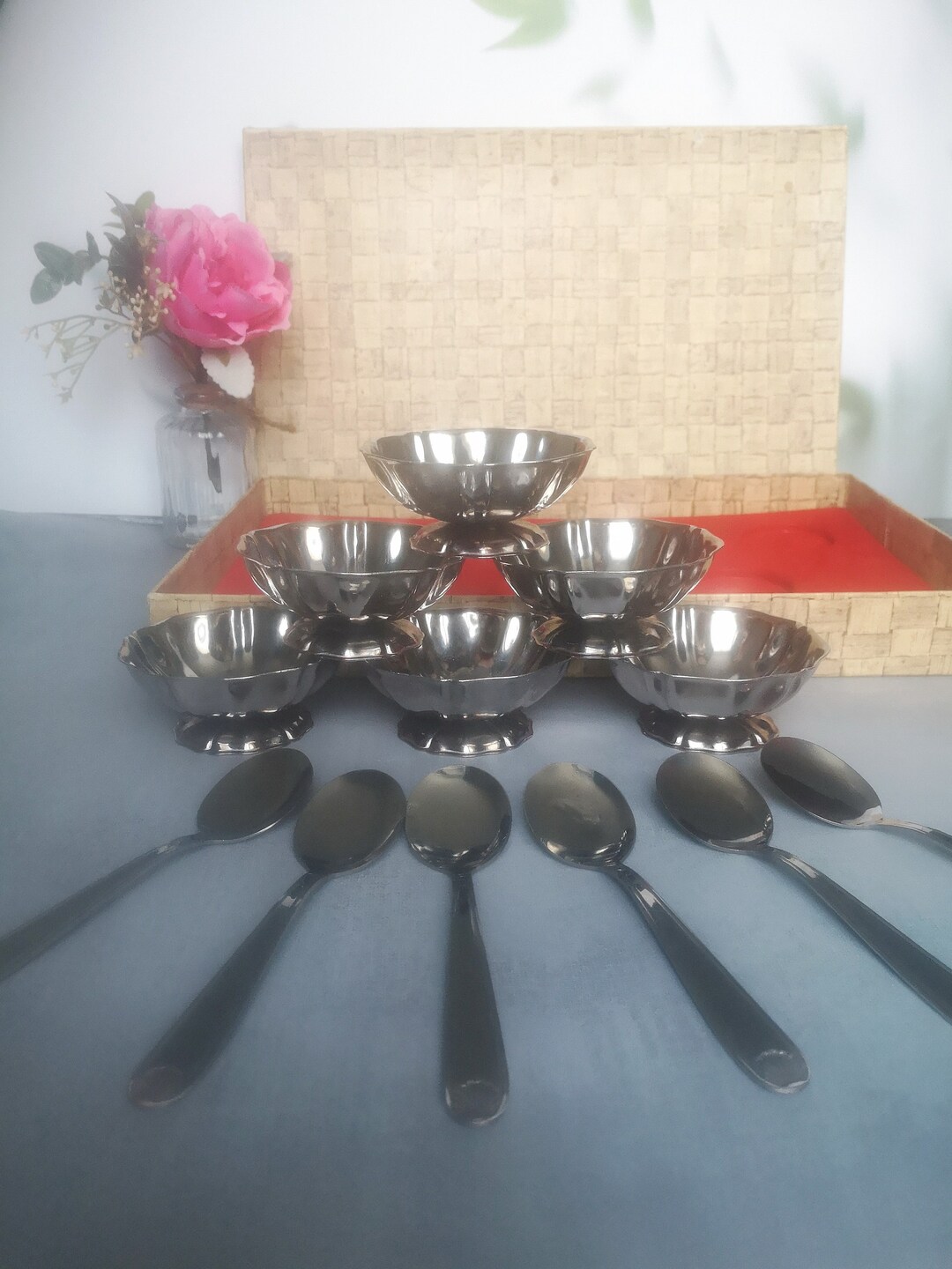 Vintage Ice Cream/dessert Bowls, Set of 6 French Stainless Steel Bowls