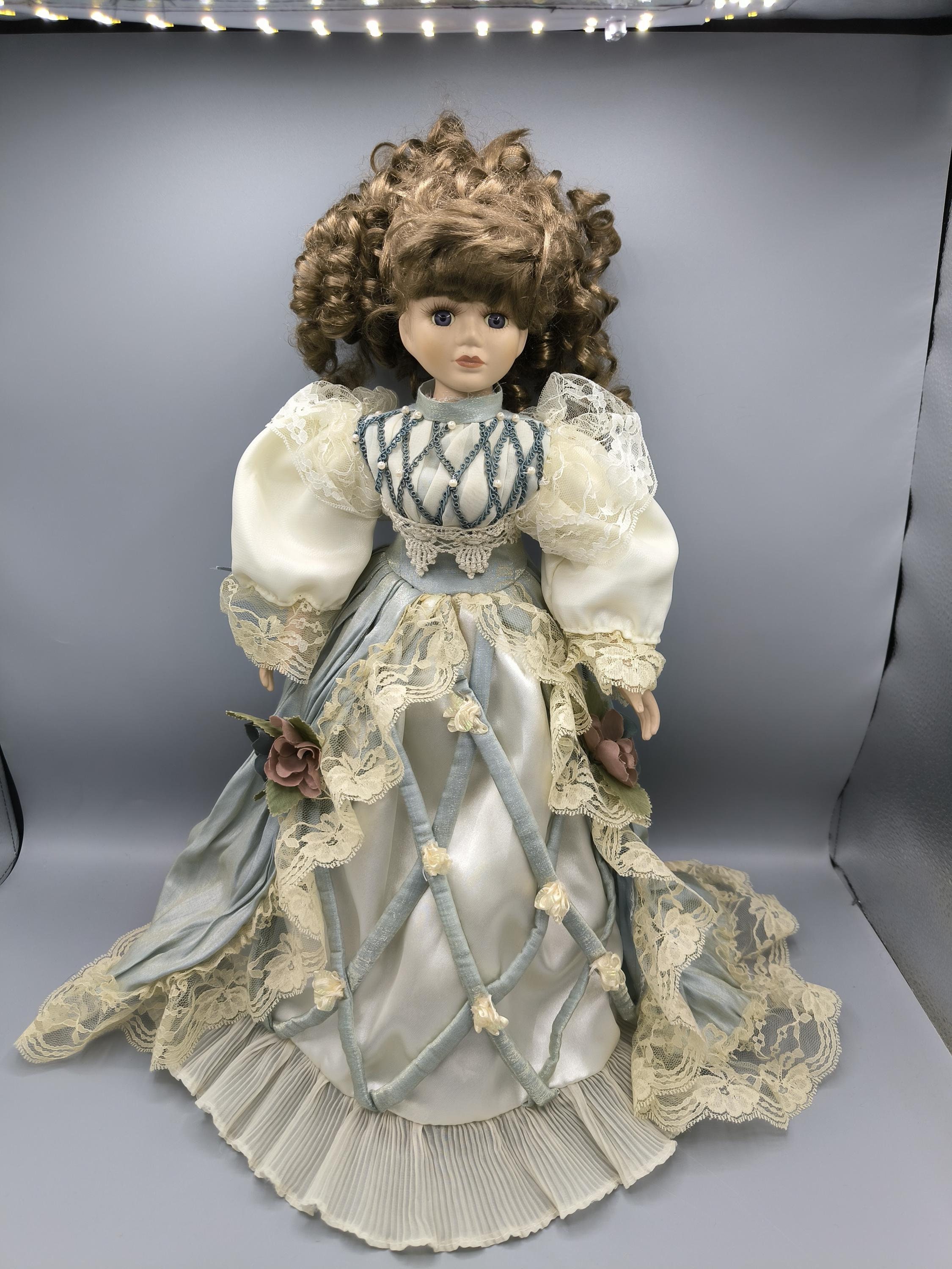 Vintage Porcelain Doll in Luxurious Dress, Doll in Royal Dress